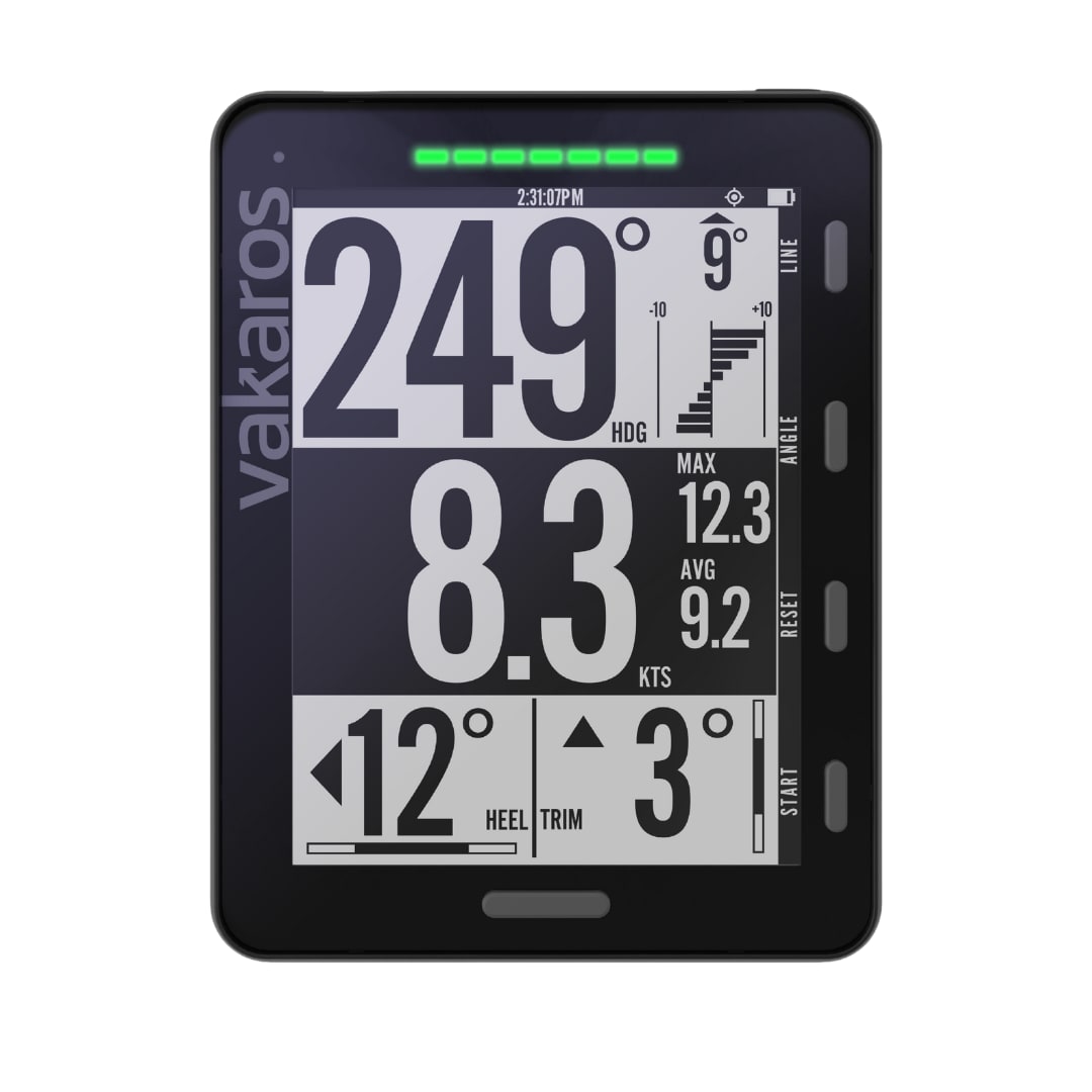 Strumento da regata Vakaros Atlas 2 — display compatto ad alta visibilità, GPS ad alta frequenza per regata in flotta one-design.
